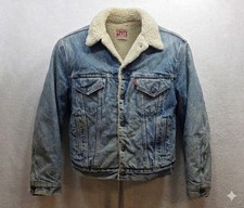 Levi's Vintage Sherpa Lined Blue Denim Distressed Men's Jacket. Size 42R