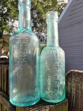 Vintage Antique LEA & PERRINS WORCESTERSHIRE SAUCE Green Bottle Lot of 2 Sizes