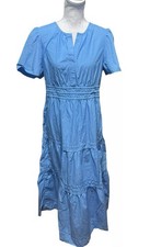 Quince Organic Cotton Tiered Maxi Dress Cornflower Blue M NEW