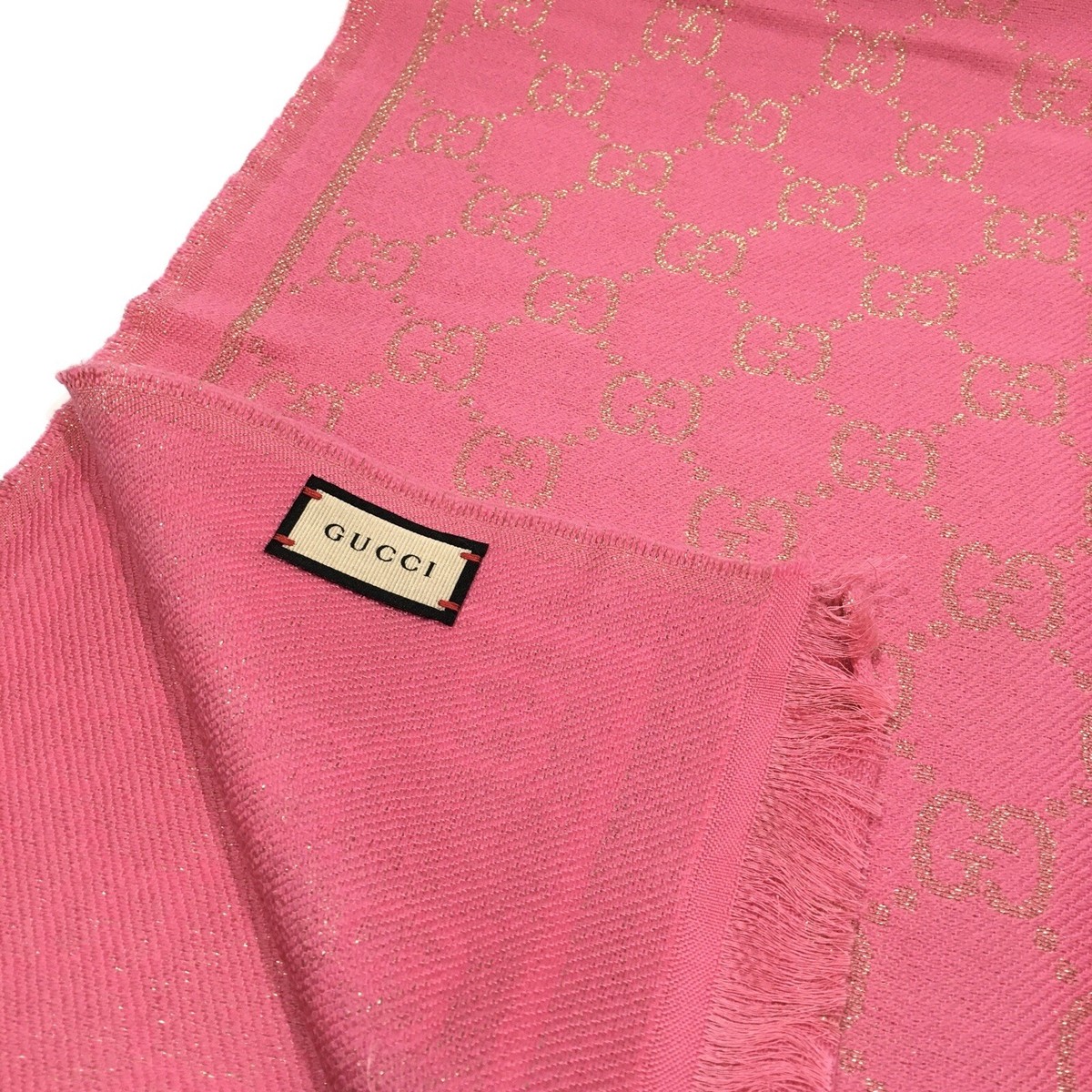 GUCCI GG Guccissima Long Scarf -Pink / Metallic Gold -Wool