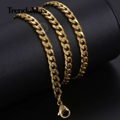5/7MM 16-36'' Silver/Gold Plated Curb Cuban Link Chain Necklace Stainless Steel