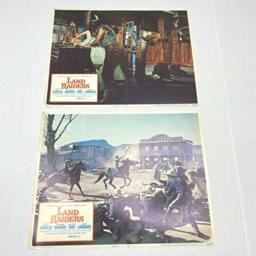 Set of 2 Land Raiders 1969 Lobby Card Movie Poster Telly Savalas Western Vintage