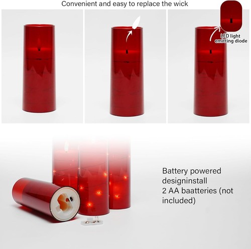 5Pcs Flameless LED Candles with Timer Red Acrylic Shell &Embedded Star String - Picture 2 of 6