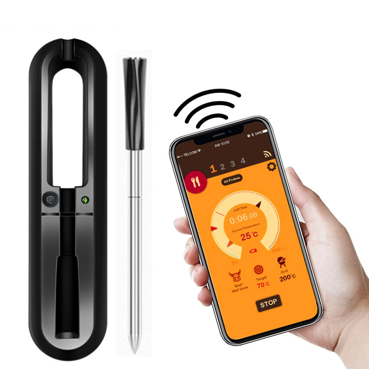 Meat Thermometer Wireless Grilling BBQ Smoker Kitchen Cooking iOS / Android