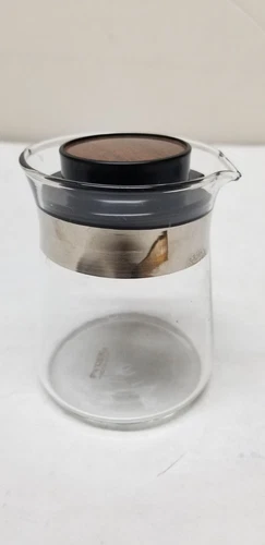 VTG PYREX FLAMEWARE GLASS CREAMER PITCHER & LID 1960s SILVER BAND