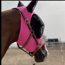 Lycra Horse Fly Mask, Breathable Fabric, Mesh Eyes  Ears, UV Protection Equine