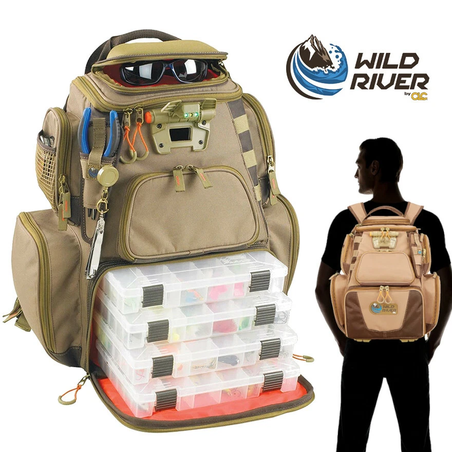 Wild River WT3604 Tackle Tek Nomad LED Lighted Fishing Backpack Tackle Bag  Large