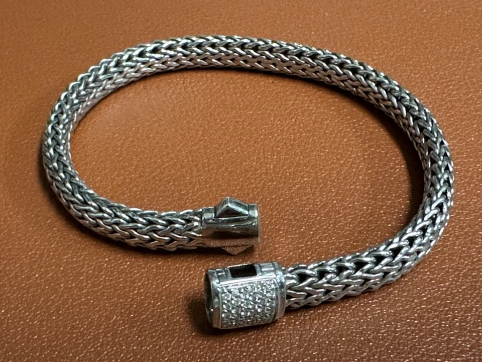 JOHN HARDY *RARO* Pendientes Clásicos Cadena Pavé Diamantes Plata 925 18k Foto 2 de 4