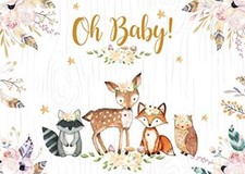 Oh Baby Woodland Baby Shower Backdrop Jungle Animals Floral Photography Backdrop