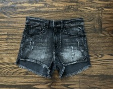 Express Distressed Denim High Rise Shortie Raw Hem High-Low Design Size 00