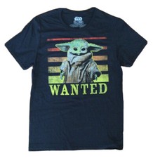 New Star Wars Baby Yoda The Mandalorian Wanted Men  s Black T-Shirt Tee Sz M