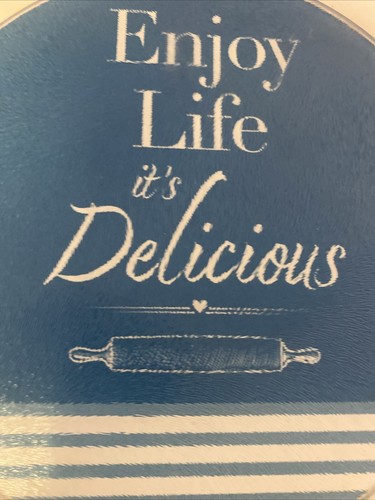 Round Glass Cutting Board Trivet 8"ENJOY LIFE IT'S DELICIOUS Rolling Pin - Picture 8 of 9