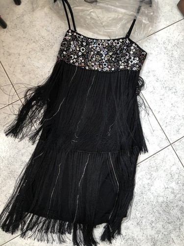 ABITO PINKO DONNA ABITINO VESTITO NERO CON FRANGE E PAIETT IN PETTO NUOVO |  eBay
