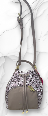 Isaac Mizrahi Mauve Plum Floral Bucket Purse Bag Drawstring
