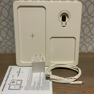   Heyday 10W Qi Wireless Charging Station(phone/watch)-Stone White-As Shown 