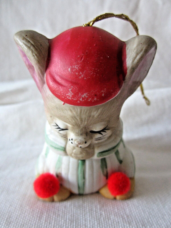 Bisque Porcelain Vintage Jasco Lil Chimers Praying Mouse in Pajamas Christmas