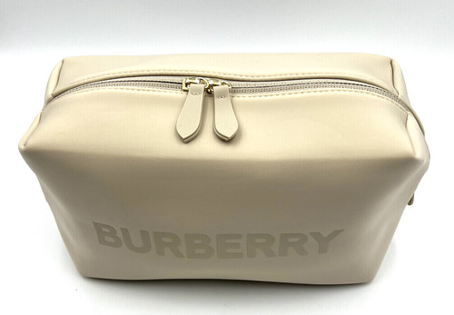 New! Burberry Logo Clutch Toiletry Bag Cosmetic Pouch Travel Case ~ Beige