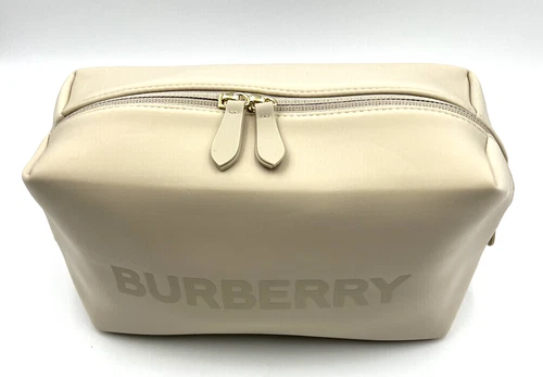 New! Burberry  Logo Clutch Toiletry Bag Cosmetic Pouch Travel Case  ~ Beige