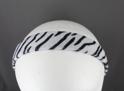 Black White zebra stripe faux fur animal print headband hair  display picture 2