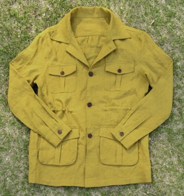 Men 100% Linen Outdoor Coat Safari Jacket Multi Pockets Hunting Coat Casual Tops