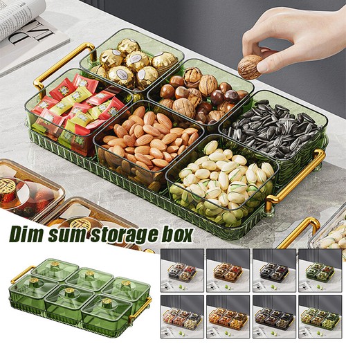 Home Food Storage Tray Dried Fruit Snack Serving Plate Candy Nuts Dish With Lid - Picture 1 of 35