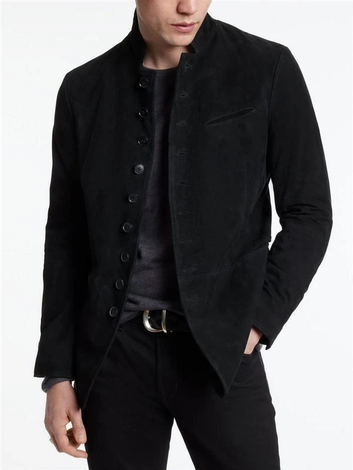 Authentic Luxury Men's Black Suede 100% Sheepskin Classic Stylish Coat Jacket