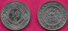 NETHERLANDS ANTILLES 10 CENTS 2010 UNC ORANGE BLOSSOM WITHIN CIRCLE,VALUE WITHI
