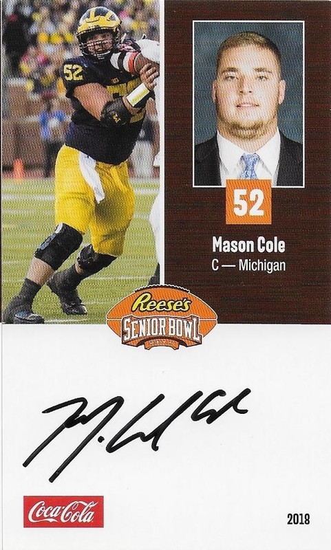 2018 SENIOR BOWL MICHIGAN WOLVERINES MASON COLE PITTSBURGH STEELERS Rc AUTO