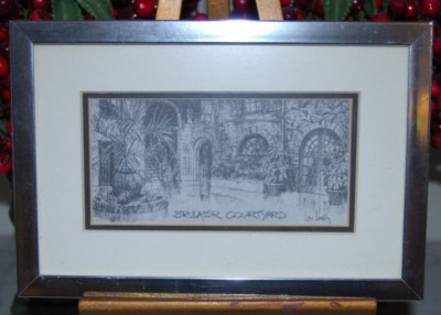 VINTAGE FRAMED SIGNED DON DAVEY PENCIL ART PRINT NEW ORLEANS BRULATOR COURTYARD
