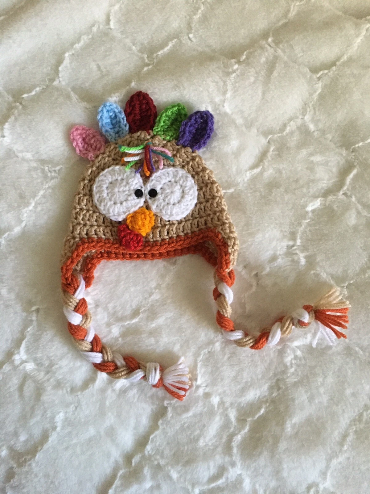 Baby Crochet Thanksgiving Turkey Handmade Hat Newborn SoftCap Beanie Hat (1-3M)