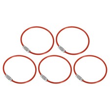 6" Length Wire Keychain Cable 150mm, 5 Pack Stainless Steel Key Ring Loop, Red
