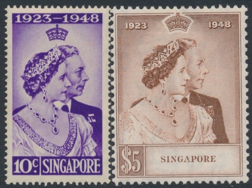 SINGAPORE - 1948 Royal Silver Wedding (RSW) set di 2, con cerniera in zecca - SG # 31-32