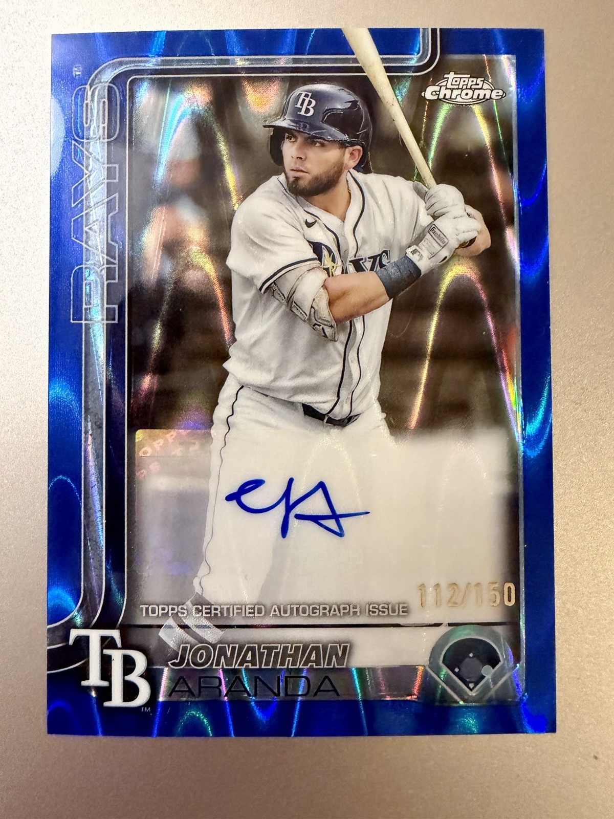 2025 Topps Chrome Update Jonathan Aranda /150 Blue Raywave Refractor Auto #AC-JA