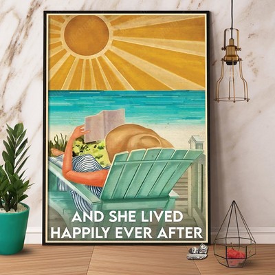 Beach Girl Reading Books And She Lived Happily Ever After Paper Poster No Fra...
