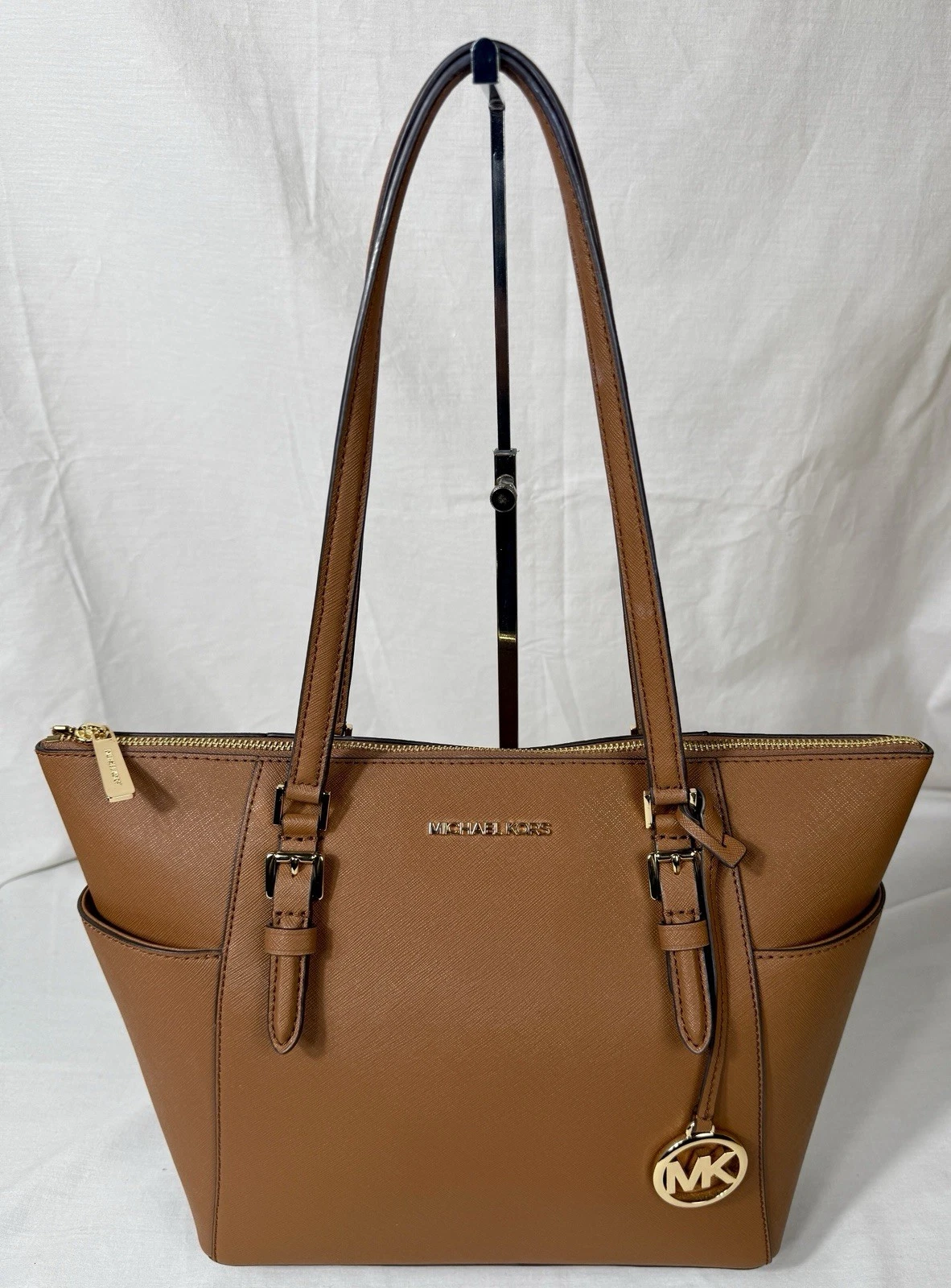 ???NUOVA CON ETICHETTE MICHAEL KORS CHARLOTTE Ltr LG ZIP TOTE borsa a tracolla BAGAGLIO ORO $398