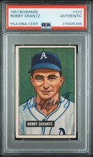 Bobby Shantz Signed Autograph 1951 Bowman Athletics Rookie RC Card #227 - PSA