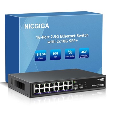 16 Port 2.5G   2 10G SFP+ Ethernet Switch, NICGIGA 18 2.5Gb Black 