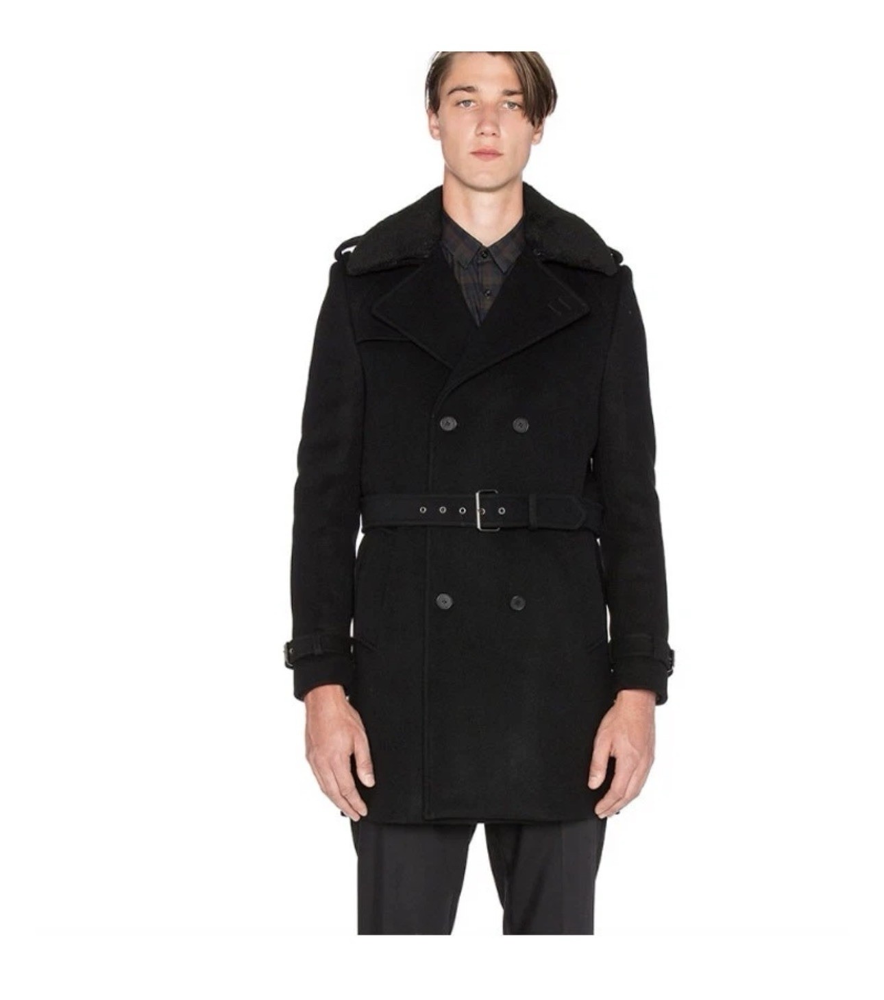 The Kooples Men’s Wool Blend Belted Pea Coat Size Small Slim Fit