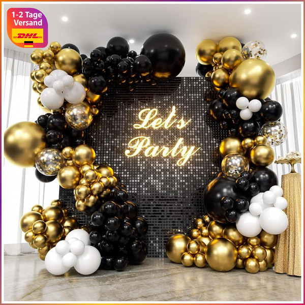 Luftballon Girlande Schwarz Gold 132Pcs Deko FüR Geburtstag Hochzeit Baby Shower-image
