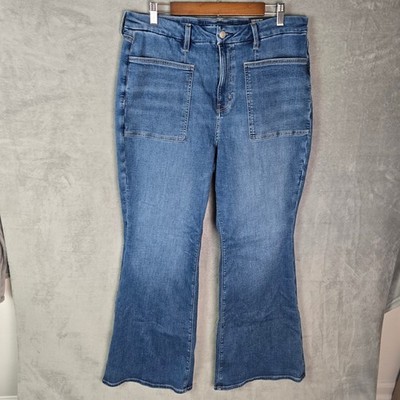 American Eagle Curvy Flare Super High Rise Jeans Medium Wash Blue 18 Regular NEW