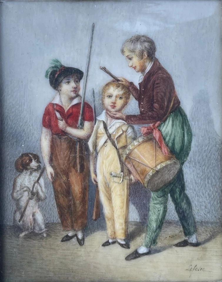 Tableau Peinture Cadre fin 19èm XIXè Lefèvre d'après Boilly Miniature Musiciens - Photo 2/4
