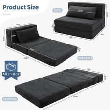 Folding Futon Sofa Bed Convertible Foldable Chair Bed w/Comfy Foldable Mattress