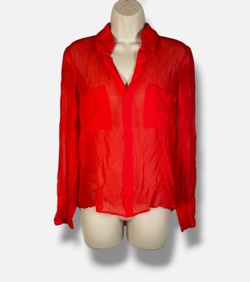 Christopher Esber Women's Red Sheer Long Sleeve Blouse Top Size 6