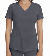 HH Works Monica Scrub Top Women s Med Gray V-Neck 4-Way Stretch Pockets Nursing