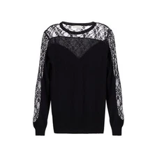 Ramy Brooke Lace Lindsay Sweater Size L Black Wool Blend Neutral Date Night