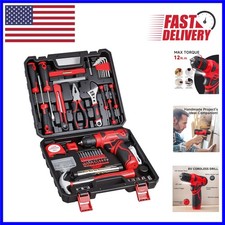 Complete 132-Piece Red Tool Set with Cordless Drill - Empower Your DIY Skills