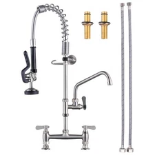 Brass Deck Mount Commercial Triple Handle Pull Down Sprayer Kitchen Faucet