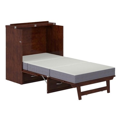 Northfield Twin XL Solid Wood Modern Murphy Bed Chest with Mattress in Walnut