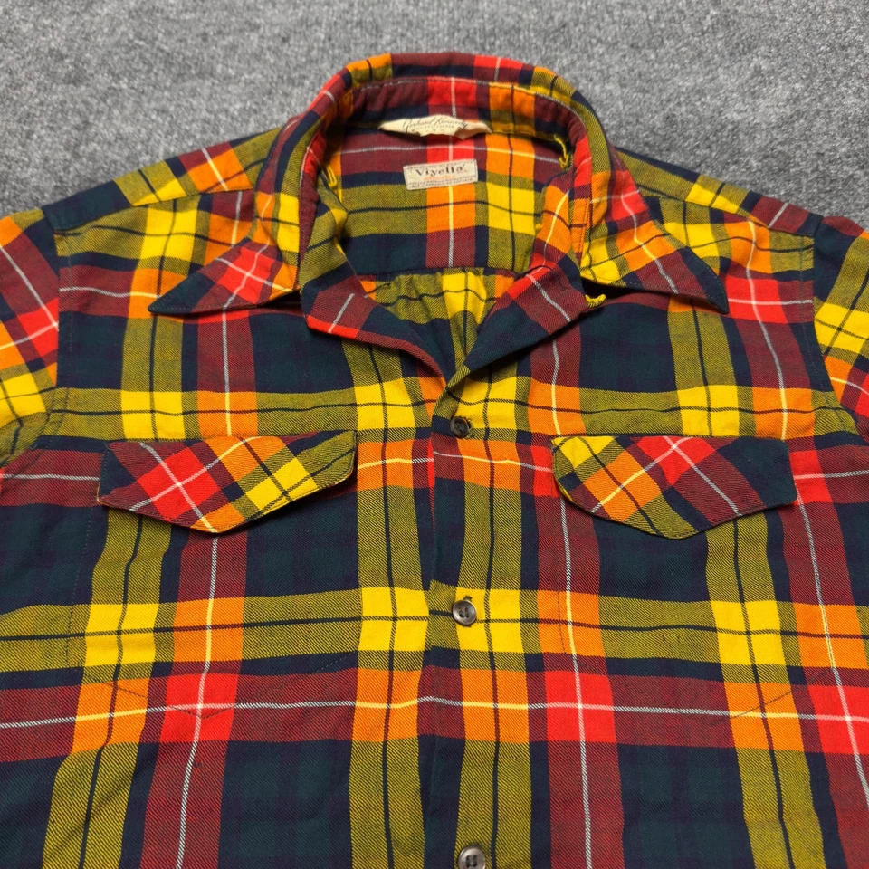 复古 50 年代 60 年代 Gerhard Kennedy Viyella 环形翻盖格子衬衫男式中号 — 第 2/4 张图片