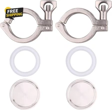 2 Pack Tri Clamp Sanitary Fitting Set SS304 Heavy Duty Tri Clamp Single Pin 